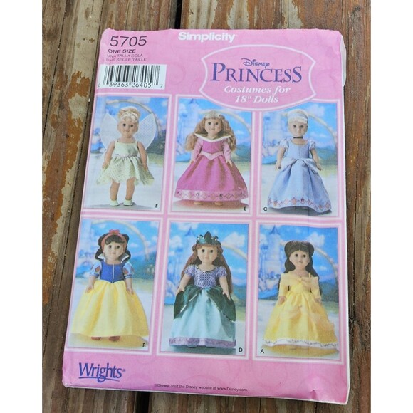 Simplicity 5705 Disney Pattern for 18 inch Doll Clothes - Complete and Uncut - Picture 1 of 3